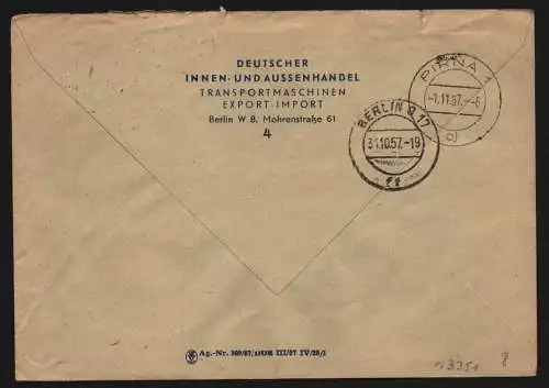 B13351 DDR Dienst ZKD 15 1600 Brief 1957  Berlin Deutscher Innen- Aussenhandel