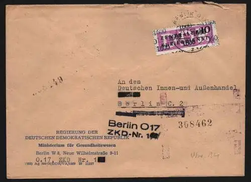 B13334 DDR ZKD 14 1600 Brief 1957 Berlin Regierung Ministerium Gesundheitswesen