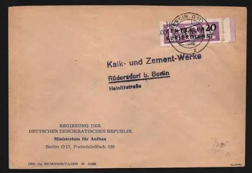 B13329 DDR ZKD 11 1600 Brief 1957 Berlin Regierung Ministerium für Aufbau