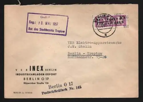 B13378 DDR Dienst ZKD 14 1601 Brief 1957 VEB Inex Berlin Industrieanlagen Export