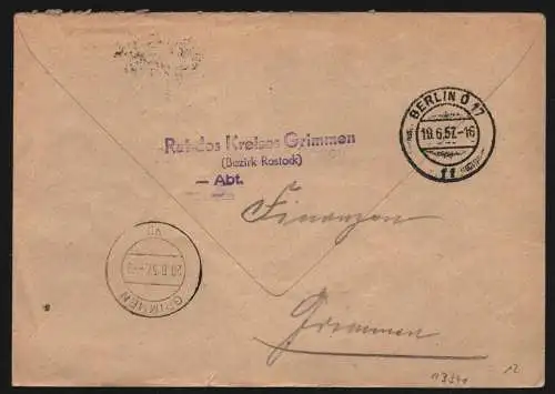 B13341 DDR Dienst ZKD 15 1600 Brief 1957 Berlin Stadtbezirksgericht Groß Berlin