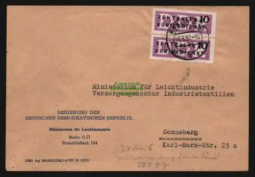 B12641 DDR ZKD 1957 2x 6 Brief Spätverwendung unzulässig 20.5.57 nach Sonneberg