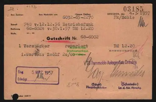 B12646 DDR ZKD 1957 Postkarte unzulässig verboten nach Karl-Marx-Stadt offene Se