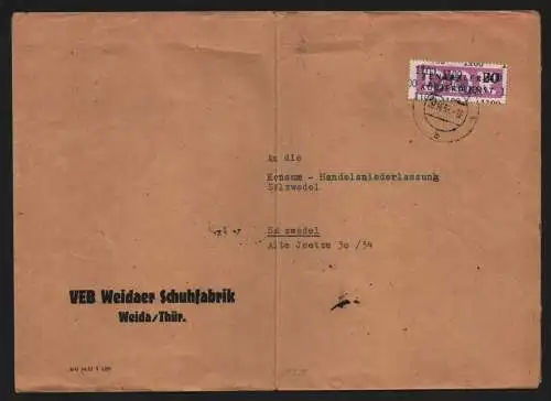 B13210 DDR Dienst ZKD 15 1100 Brief VEB Weidaer Schuhfabrik nach Salzwedel