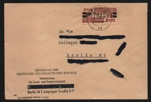 B11936 DDR ZKD Brief 29 HP Ortsbrief über 20 g. Regierung Ministerium für Land-