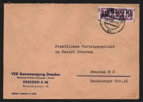 B13245 DDR Dienst ZKD 10 1300 Brief 1957 VEB Gasversorgung Dresden an Gericht