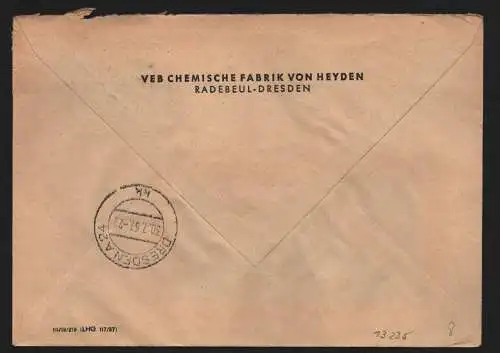 B13235 DDR ZKD 15 1300 Brief 1957 VEB Chemische Fabrik von Heyden Radebeul Dresd