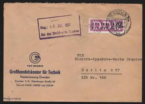 B13242 DDR Dienst ZKD 15 1300 Brief 1957 Großhandelskontor für Technik Dresden