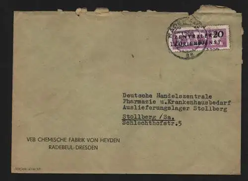 B13238 DDR ZKD 11 1300 Brief 1957 VEB Chemische Fabrik von Heyden Radebeul Dresd