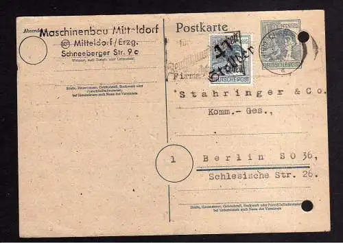 h893 Postkarte Handstempel Bezirk 41 Stollberg 9.7.48 Maschinenbau Mitteldorf