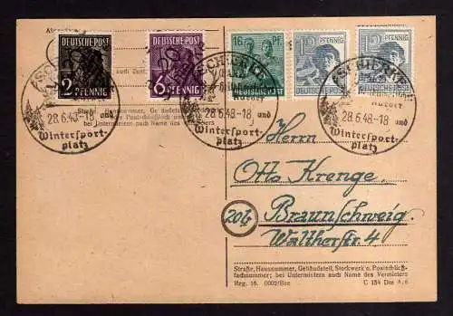 h754 Postkarte Handstempel Bezirk 20 Schierke 28.6.48 + zehnfach