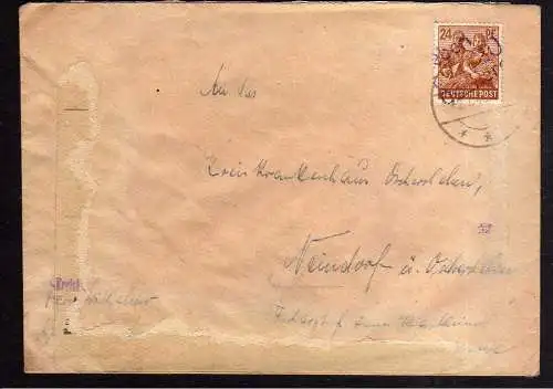 h748 Brief Handstempel Bezirk 20 Oschersleben 2.7.48 Fernbrief Krankenhaus