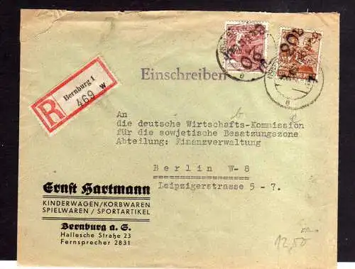 h664 Brief Handstempel Bezirk 20 Bernburg 30.6.48 Einschreiben an Deutsche Wirts