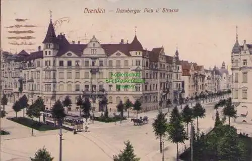 155625 AK Dresden 1920 Nürnberger Platz und Strasse mit Strassenbahn