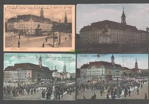 155527 3 AK + 1x Vorderseite Dresden Hauptstr. Neustädter Markt 1914 Wachparade