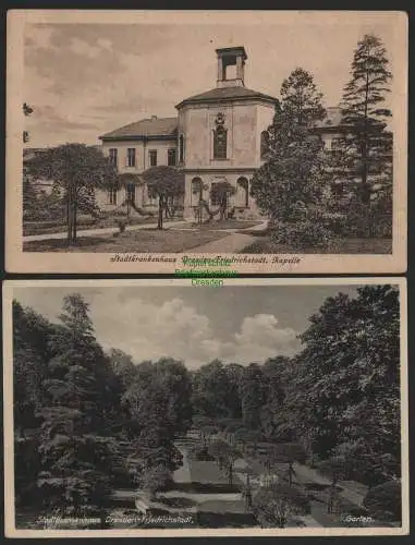 155221 2 AK Dresden Friedrichstadt Stadtkrankenhaus Kapelle um 1930 Garten