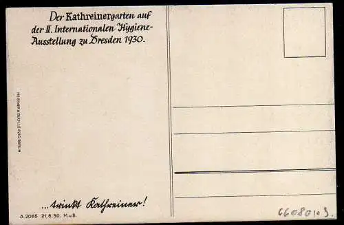 66080 AK Kathreinergarten Dresden 1930 Hygiene Ausstell