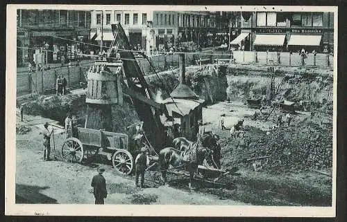 24358 AK Bau der Untergrundmeßhalle Leipzig Markt  , gelaufen 1925