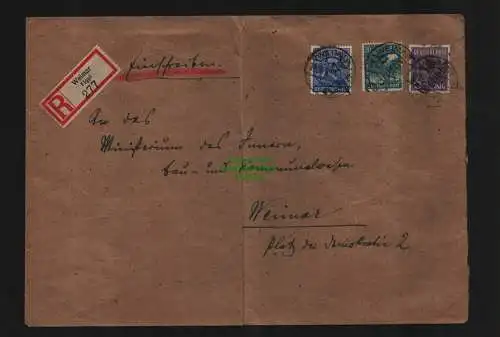 h3942 SBZ Bezirkshandstempel Bezirk 16 Weimar Orts R-Brief Flugplatz Plgpl