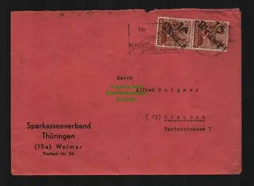 h3941 SBZ Bezirkshandstempel Bezirk 16 Weimar 2x 24 Pfg. Sparkassenverband