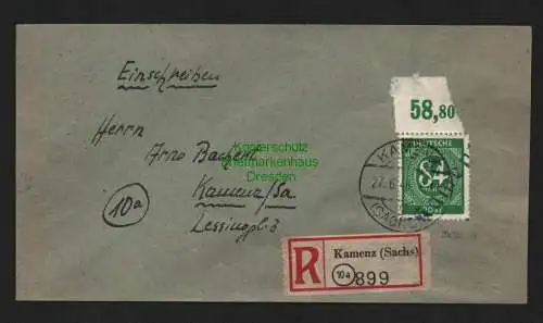 h4185 SBZ Bezirkshandstempel Bezirk 14 R-Brief Kamenz 27.6.48 Zi 84 blau