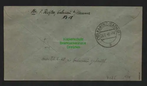 h4185 SBZ Bezirkshandstempel Bezirk 14 R-Brief Kamenz 27.6.48 Zi 84 blau