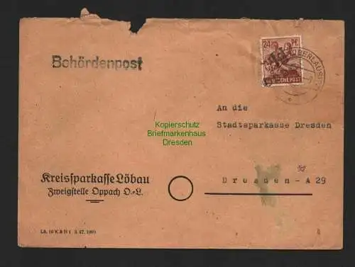 h4292 SBZ Bezirkshandstempel Bezirk 14 Brief Oppach Behördenpost Kreissparkasse