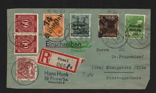 h4200 SBZ Bezirkshandstempel Bezirk 14 R-Brief Königstein Pirna 10.7.48