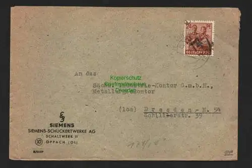 h4294 SBZ Bezirkshandstempel Bezirk 14 Brief Oppach 2.7.48 Siemens Schuckert