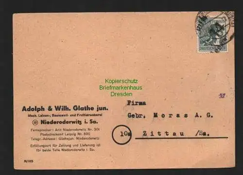 h4248 SBZ Bezirkshandstempel Bezirk 14 Postkarte Niederoderwitz 28.6.48