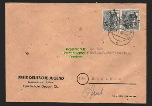 h4293 SBZ Bezirkshandstempel Bezirk 14 Brief Oppach 5.7.48 FDJ Sportschule