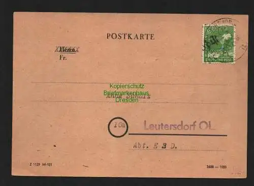h4210 SBZ Bezirkshandstempel Bezirk 14 Postkarte Leutersdorf 25.6.48 Ortskarte