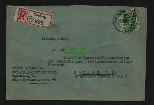 h3947 SBZ Bezirkshandstempel Bezirk 20 R-Brief Bernburg 30.6. 84 Pf 181 Dt. Wirt
