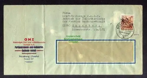h3498 SBZ Bezirkshandstempel Brief gepr. Bezirk 20 Nienburg Saale