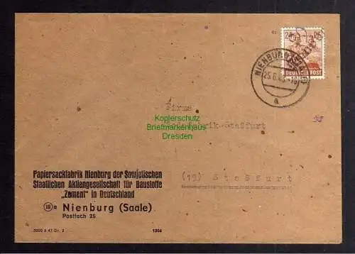 h3499 SBZ Bezirkshandstempel Brief g. Bezirk 20 Nienburg Saale Papiersackfabrik