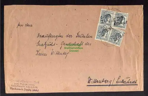 h3514 SBZ Bezirkshandstempel Brief Bezirk 20 ZERBST 4x 12 Pfg. 30.6.48