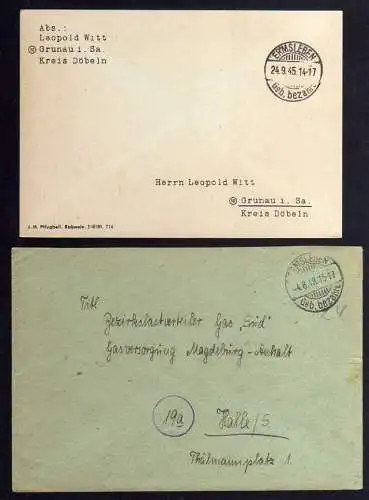 B355 2x SBZ Brief Karte Gebühr bezahlt 1945 Ermsleben 1948 Gas- und Elektrizität