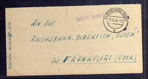 B344 Brief SBZ Gebühr bezahlt 1945 Elbingerode Harz