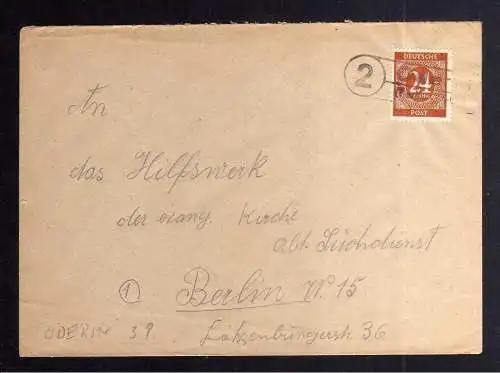 B3389 Brief SBZ Notstempel Oderin 1946 Halbe Kr. Teltow