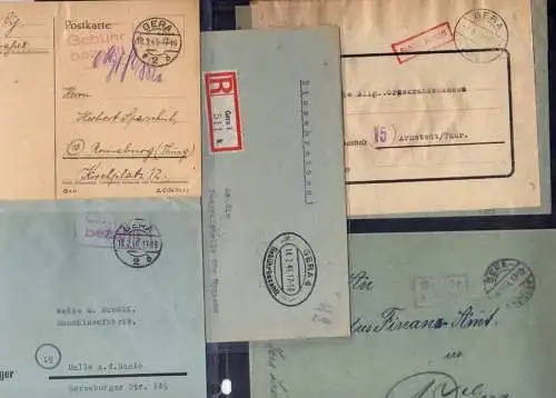 B385 10x SBZ Brief Karte Gebühr bezahlt 1945 Gera verschiedene Stempelformen 1x