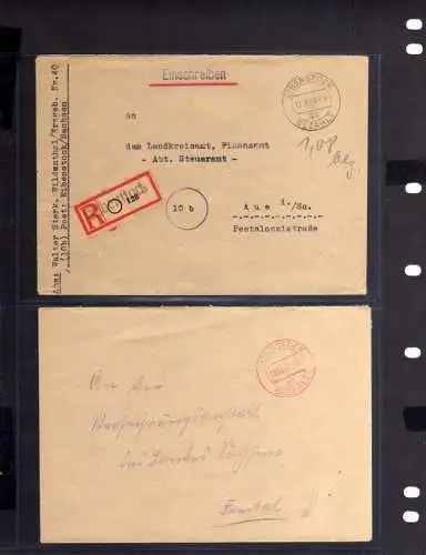 B337 2x SBZ Brief Gebühr bezahlt 1945 Eibenstock Einschreiben An Steueramt Aue S
