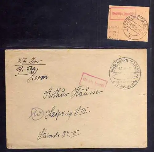 B469 SBZ Brief Gebühr bezahlt 1945 Hirschberg Saale + Briefstück