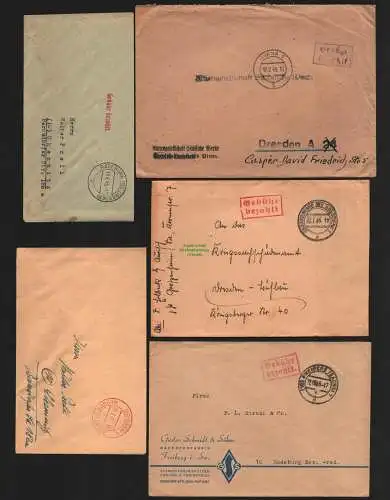 B4611 SBZ 5 Briefe Gebühr bezahlt 1945 Meissen Radeburg  Freiberg Großenhain Pir