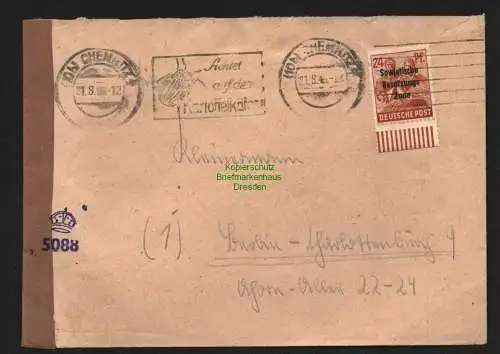 B4683 SBZ Brief britische Zensur Chemnitz - Westberlin 1948