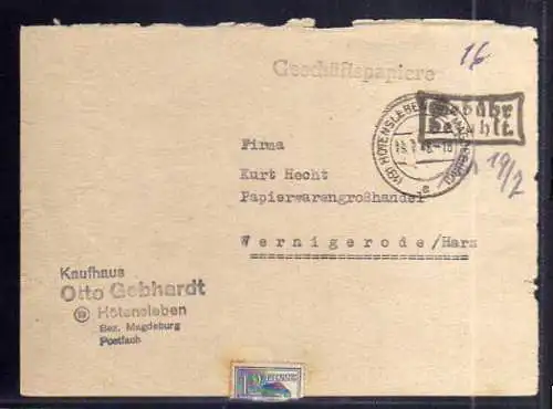 B470 SBZ Brief Gebühr bezahlt 1948 Hötensleben Bz. Magdeburg Kaufhaus Otto Gebha
