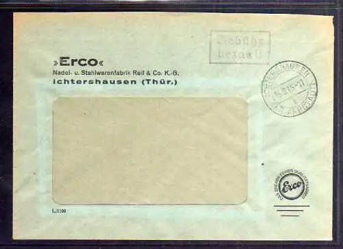 B482 SBZ Brief Gebühr bezahlt 1945 Ichtershausen Kr. Arnstadt ERCO Nadel- und St