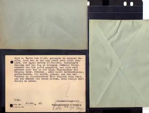 B416 3x SBZ Brief Karte Gebühr bezahlt 1945 Grimma Land Papierwarenfabrik H. Wei