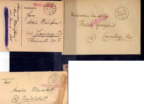 B487 10x SBZ Brief Postkarte Gebühr bezahlt 1945 Jena Einschreiben Thüringer Ver