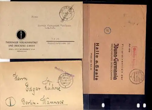 B487 10x SBZ Brief Postkarte Gebühr bezahlt 1945 Jena Einschreiben Thüringer Ver