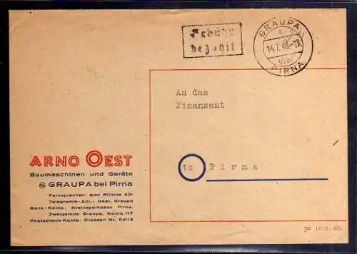 B412 SBZ Brief Gebühr bezahlt 1945 Graupa über Pirna Baumaschinen und Geräte Arn